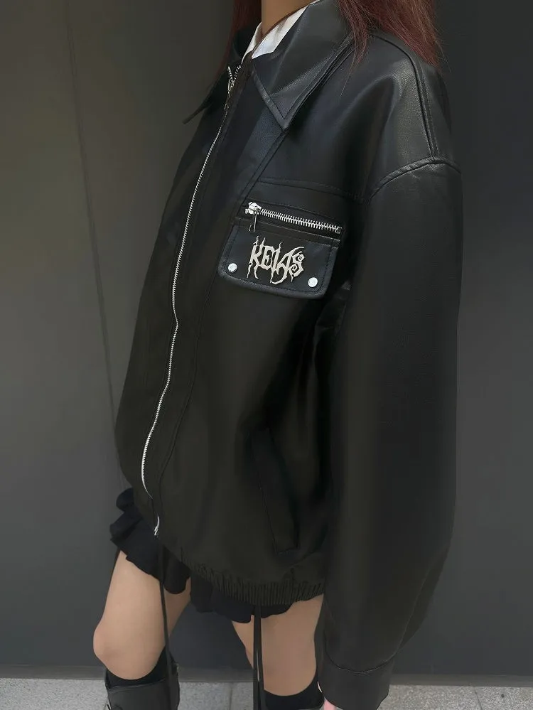 Punk Black Metal Letters Adorned Moto Jacket