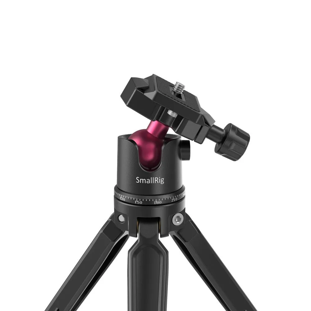 SmallRig Mini Tabletop Tripod and Panoramic Ball Head with Knob and Arca-Type QR Quick Release Plate, 1/4"-20 Screws for Compact DSLR and Action Camera, Smartphones BUT2664
