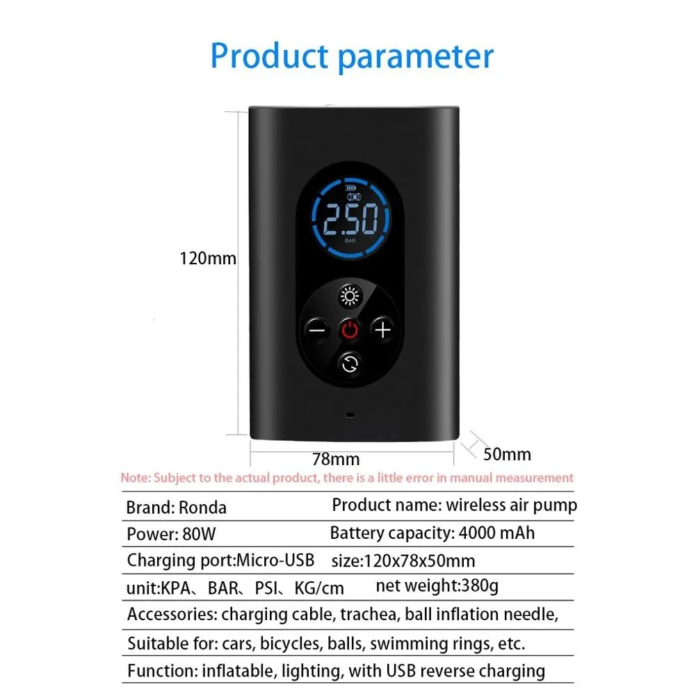 USB Rechargeable Intelligent Air Pump Car Portable