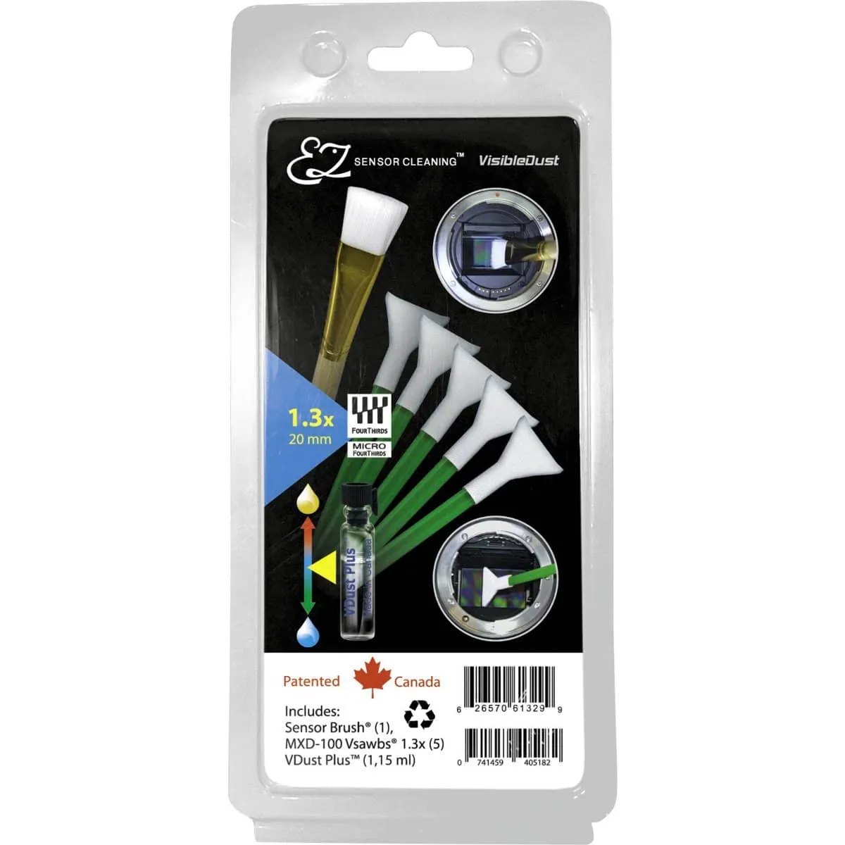 VisibleDust EZ Sensor Cleaning Kit PLUS with VDust Plus, 5 x Green 1.3x Vswabs and Sensor Brush