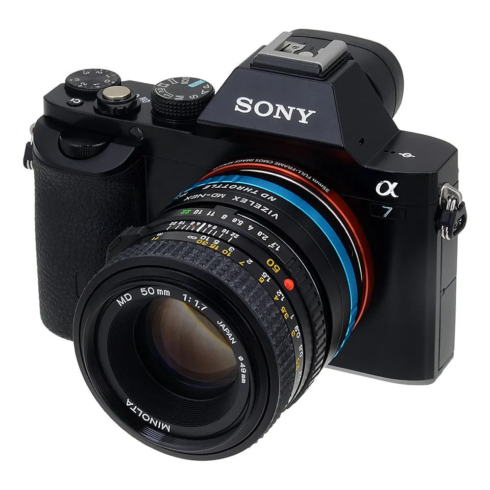 Vizelex ND Throttle Lens Mount Adapter - Minolta Rokkor (SR / MD / MC) SLR Lens to Sony Alpha E-Mount Mirrorless Camera Body with Built-In Variable ND Filter (2 to 8 Stops)