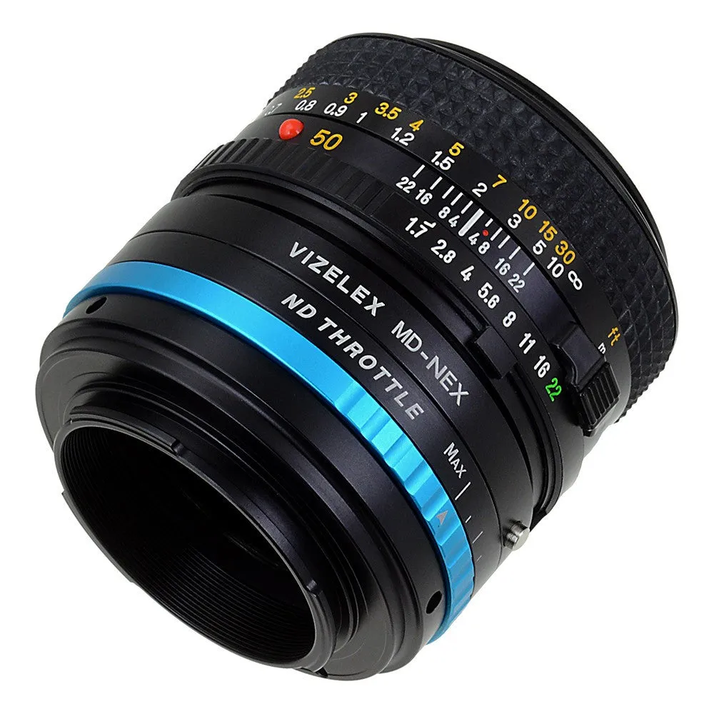 Vizelex ND Throttle Lens Mount Adapter - Minolta Rokkor (SR / MD / MC) SLR Lens to Sony Alpha E-Mount Mirrorless Camera Body with Built-In Variable ND Filter (2 to 8 Stops)