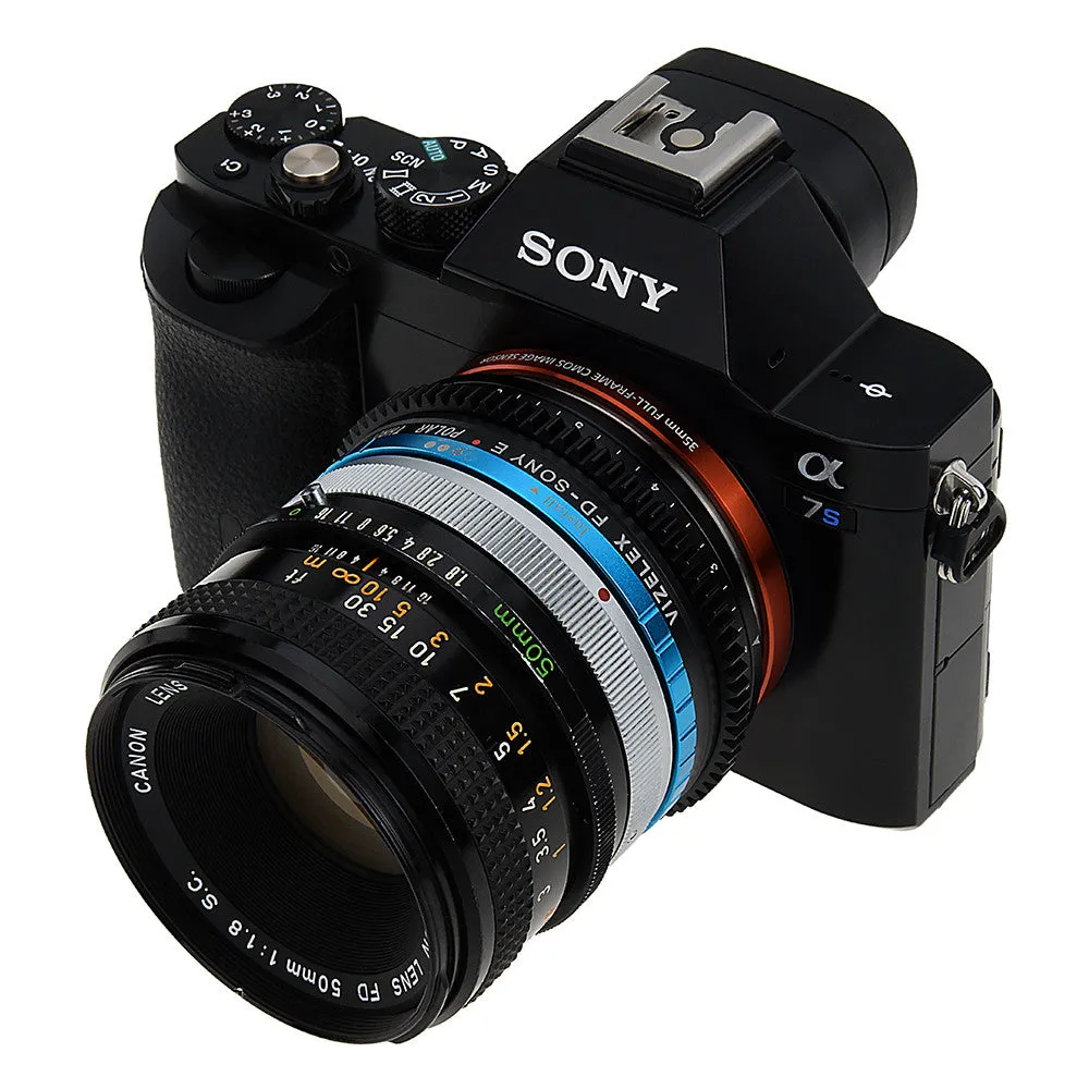 Vizelex Polar Throttle Lens Mount Adapter - Canon FD & FL 35mm SLR lens to Sony Alpha E-Mount Mirrorless Camera Body with Built-In Circular Polarizing Filter